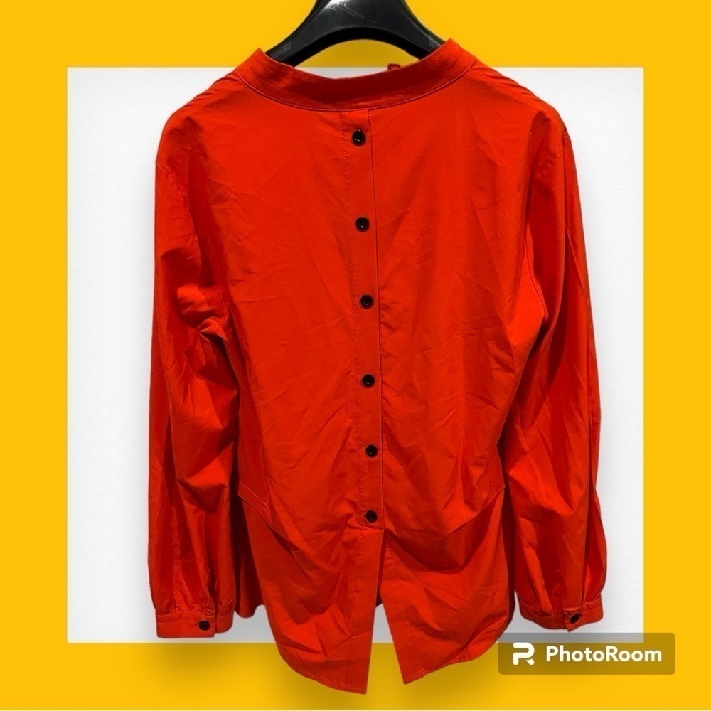 Silk Blouse Red Orange Button Back - Medium - image 1